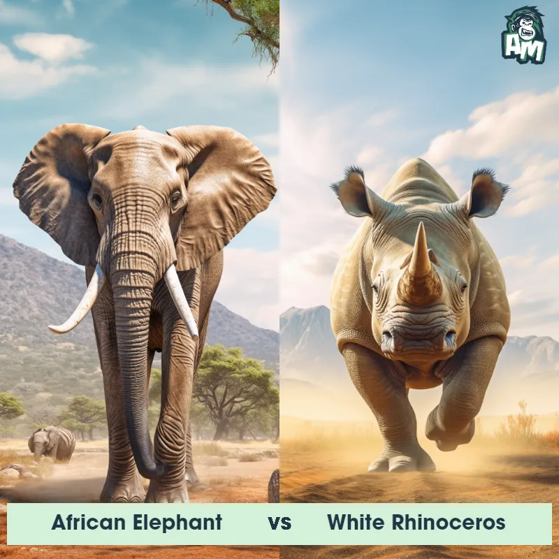 African Elephant vs White Rhinoceros - Animal Matchup