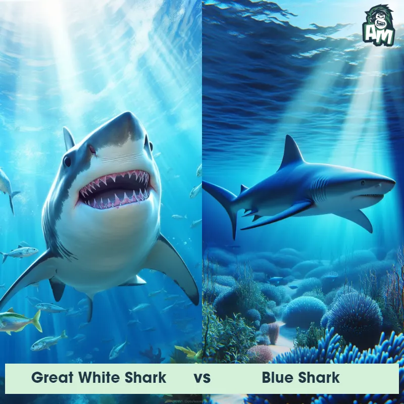 Great White Shark vs Blue Shark - Animal Matchup