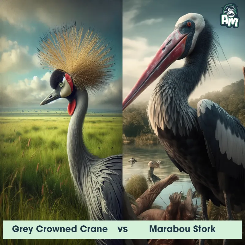Grey Crowned Crane vs Marabou Stork - Animal Matchup