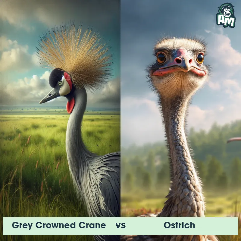 Grey Crowned Crane vs Ostrich - Animal Matchup