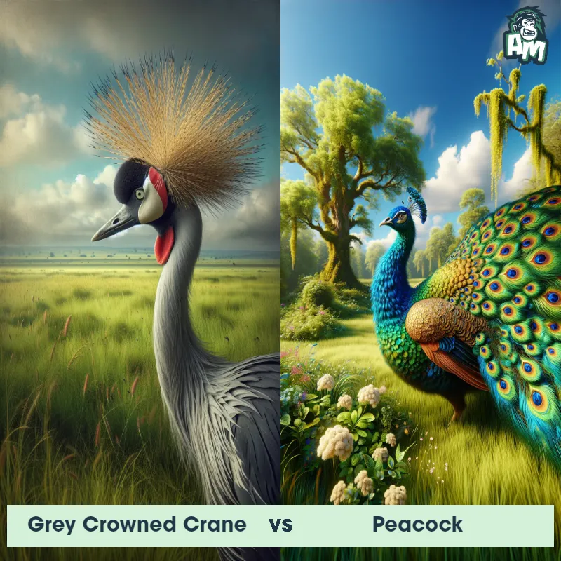 Grey Crowned Crane vs Peacock - Animal Matchup