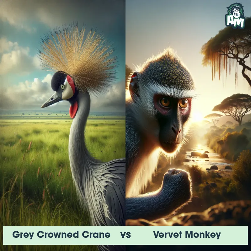 Grey Crowned Crane vs Vervet Monkey - Animal Matchup