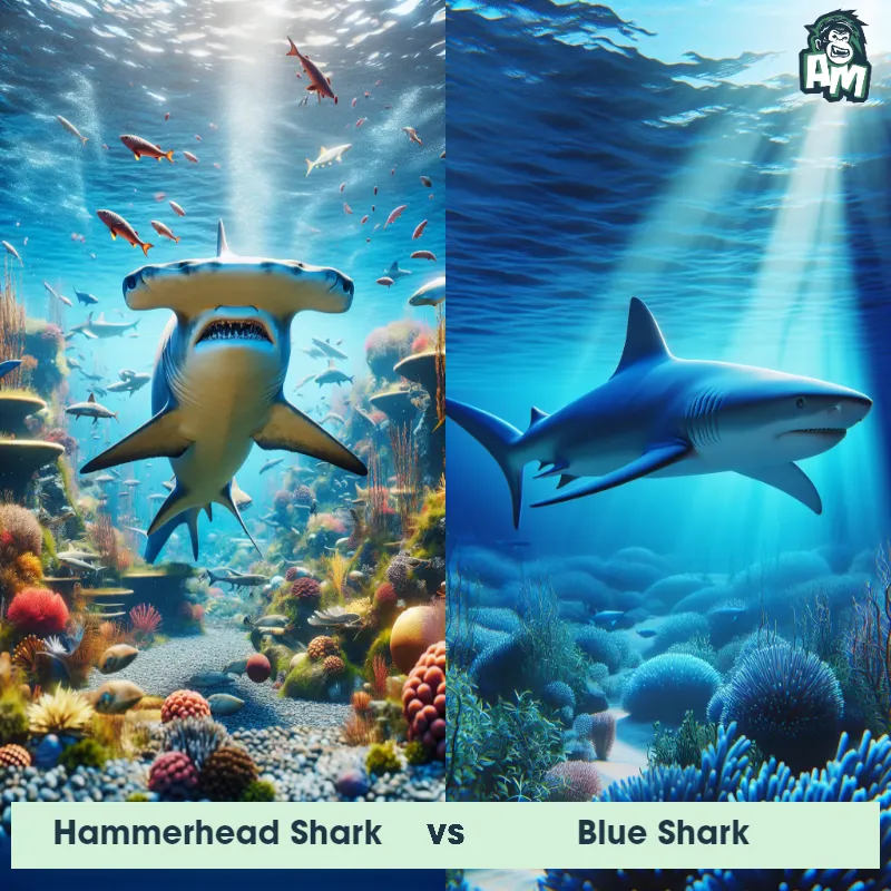 Hammerhead Shark vs Blue Shark - Animal Matchup