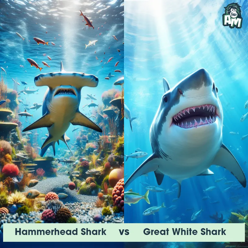 Hammerhead Shark vs Great White Shark - Animal Matchup