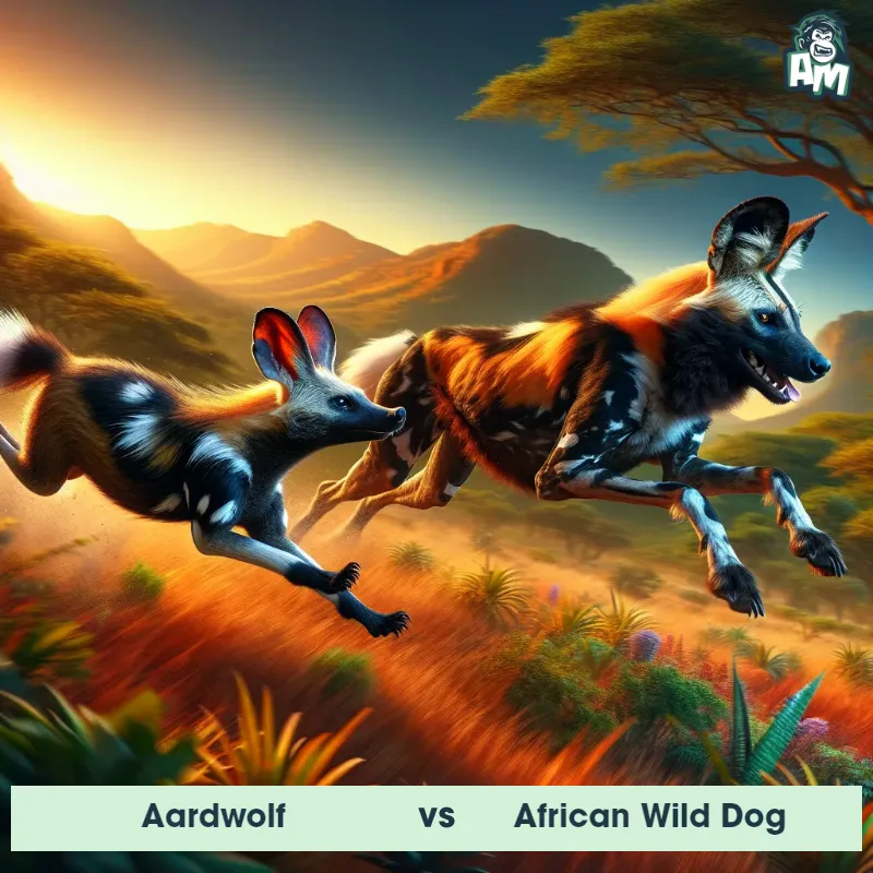Aardwolf vs African Wild Dog, Chase, Aardwolf On The Offense - Animal Matchup