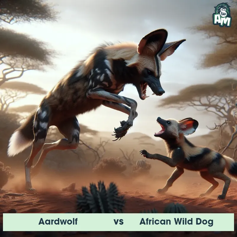 Aardwolf vs African Wild Dog, Fight, African Wild Dog On The Offense - Animal Matchup