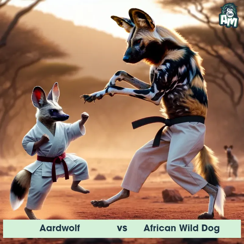 Aardwolf vs African Wild Dog, Karate, African Wild Dog On The Offense - Animal Matchup