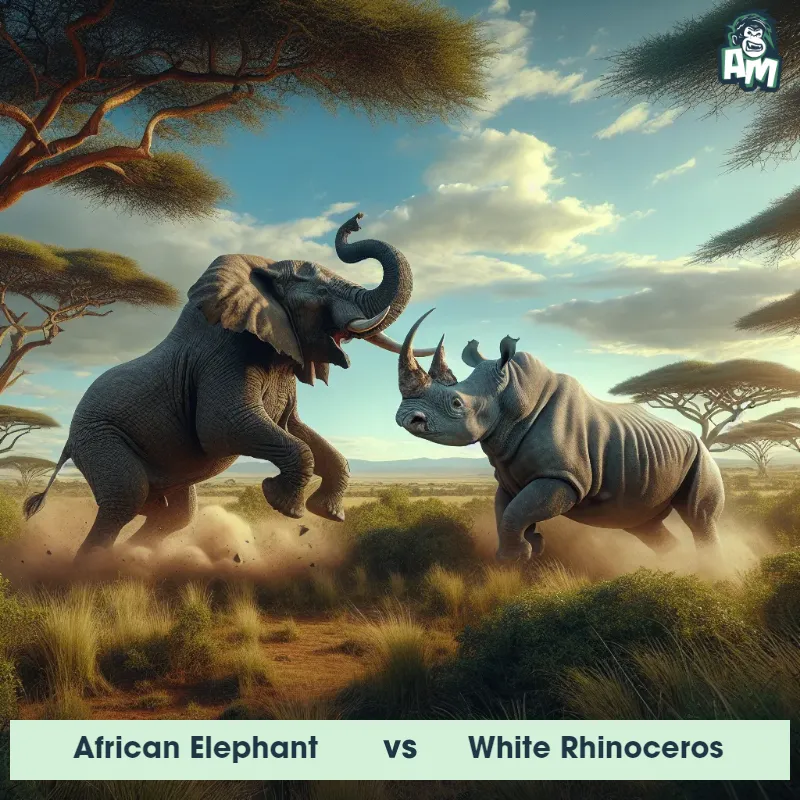 African Elephant vs White Rhinoceros, Battle, African Elephant On The Offense - Animal Matchup