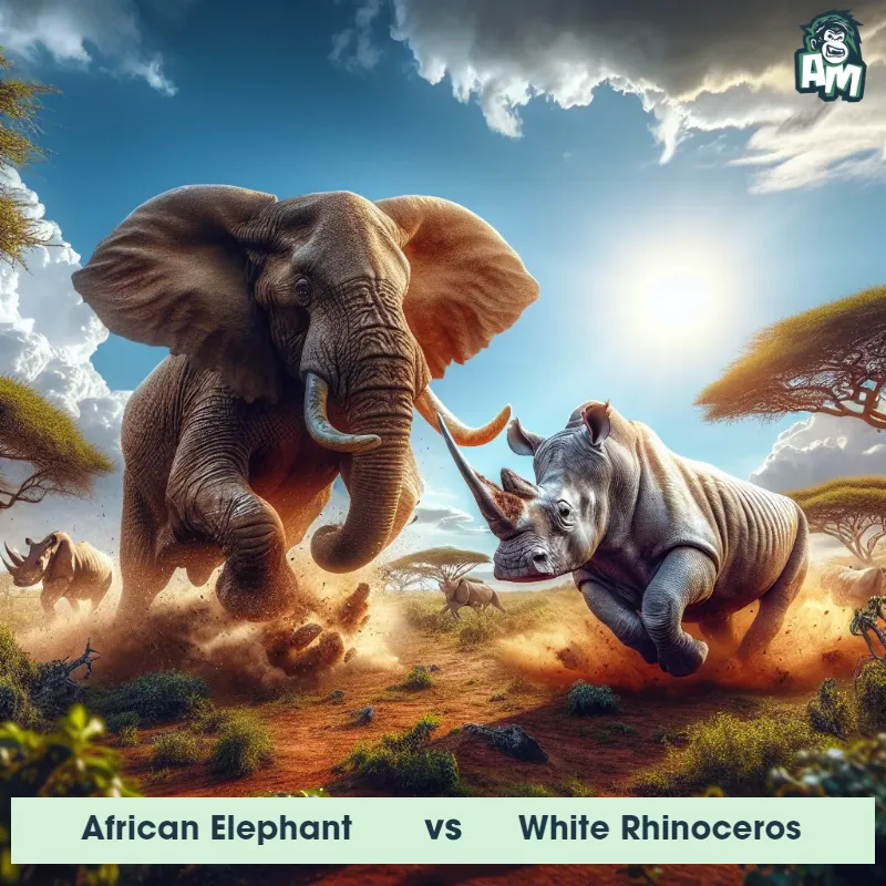 African Elephant vs White Rhinoceros, Chase, African Elephant On The Offense - Animal Matchup