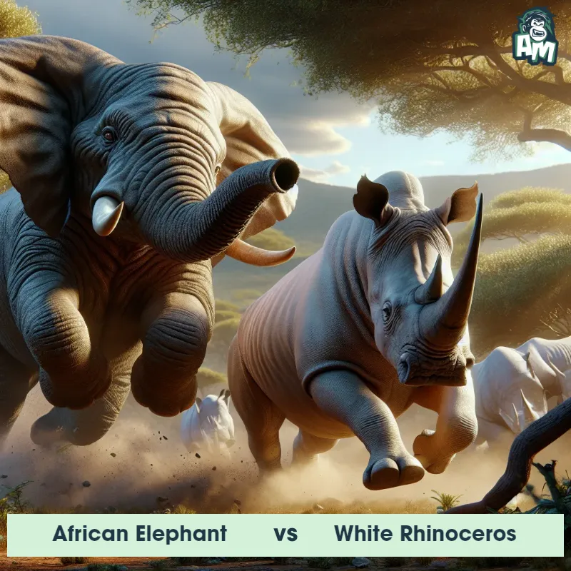 African Elephant vs White Rhinoceros, Chase, White Rhinoceros On The Offense - Animal Matchup