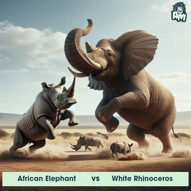 African Elephant vs White Rhinoceros, Dance-off, White Rhinoceros On The Offense - Animal Matchup