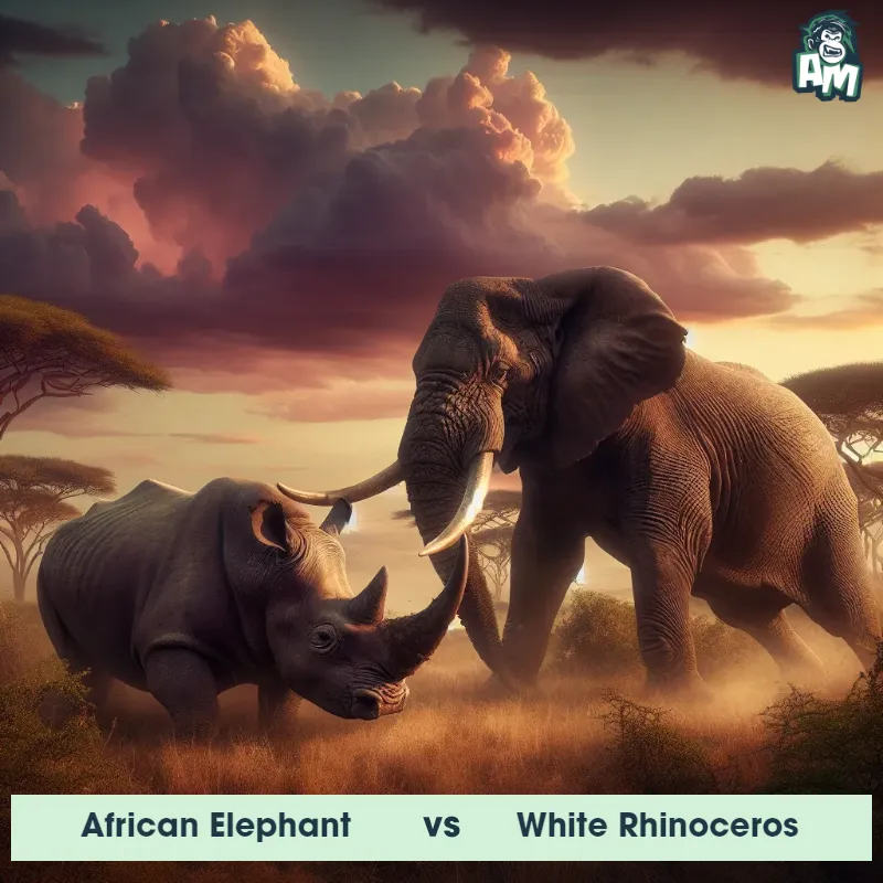 African Elephant vs White Rhinoceros, Fight, African Elephant On The Offense - Animal Matchup