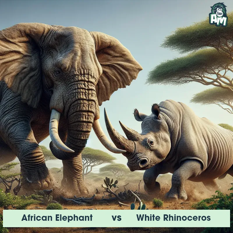 African Elephant vs White Rhinoceros, Fight, White Rhinoceros On The Offense - Animal Matchup