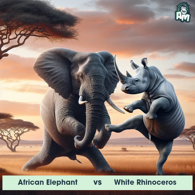 African Elephant vs White Rhinoceros, Karate, White Rhinoceros On The Offense - Animal Matchup