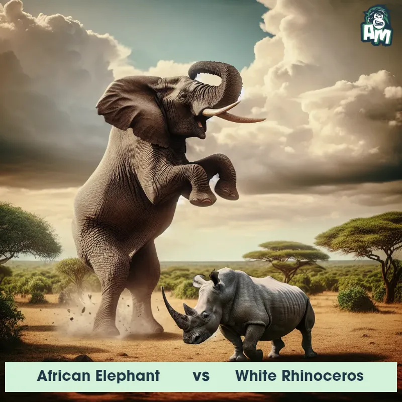 African Elephant vs White Rhinoceros, Screaming, African Elephant On The Offense - Animal Matchup