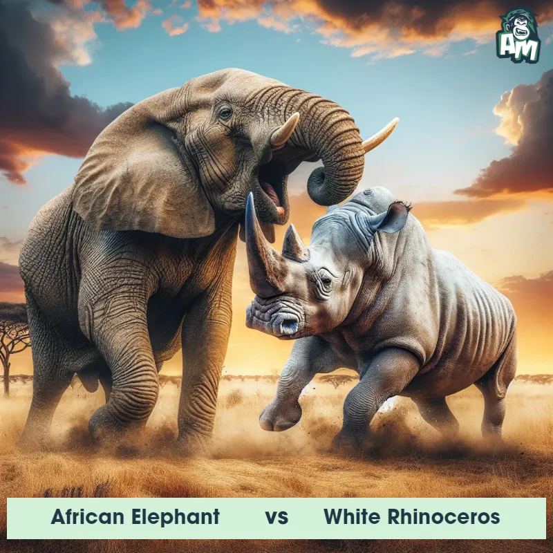African Elephant vs White Rhinoceros, Screaming, White Rhinoceros On The Offense - Animal Matchup