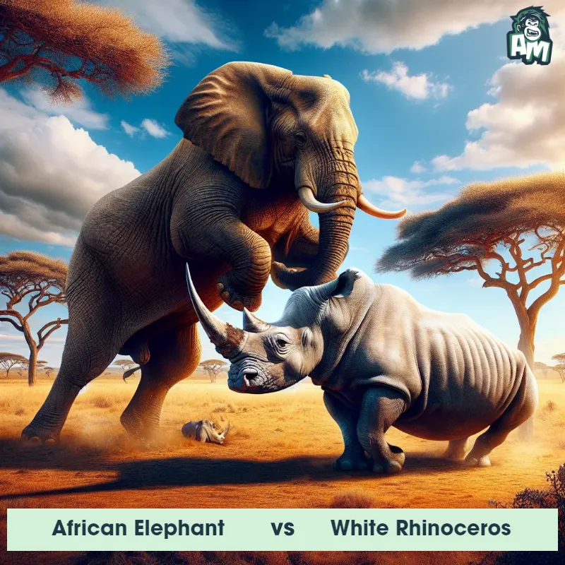 African Elephant vs White Rhinoceros, Wrestling, African Elephant On The Offense - Animal Matchup