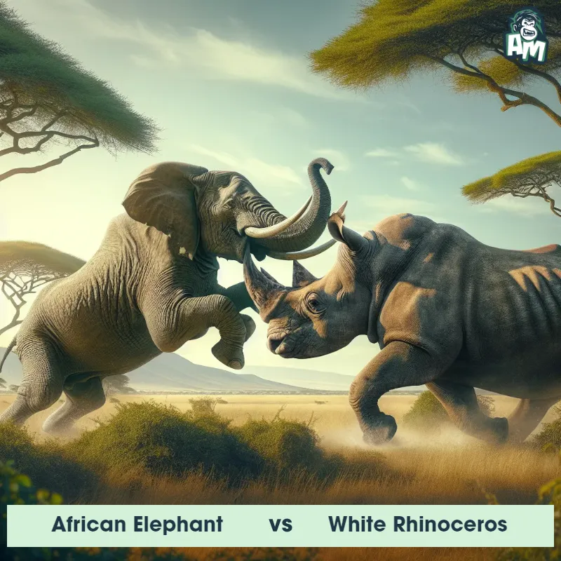 African Elephant vs White Rhinoceros, Wrestling, White Rhinoceros On The Offense - Animal Matchup