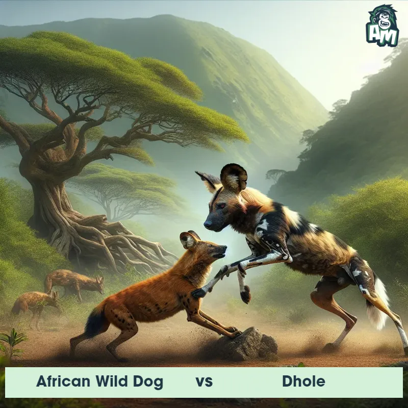 African Wild Dog vs Dhole, Fight, African Wild Dog On The Offense - Animal Matchup