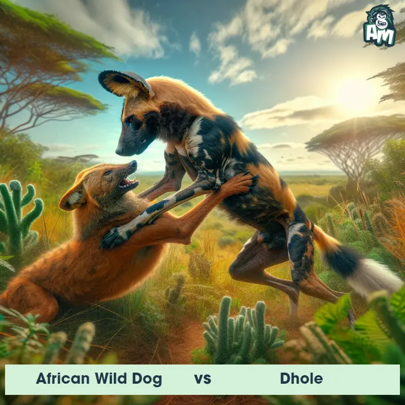 African Wild Dog vs Dhole, Wrestling, African Wild Dog On The Offense - Animal Matchup
