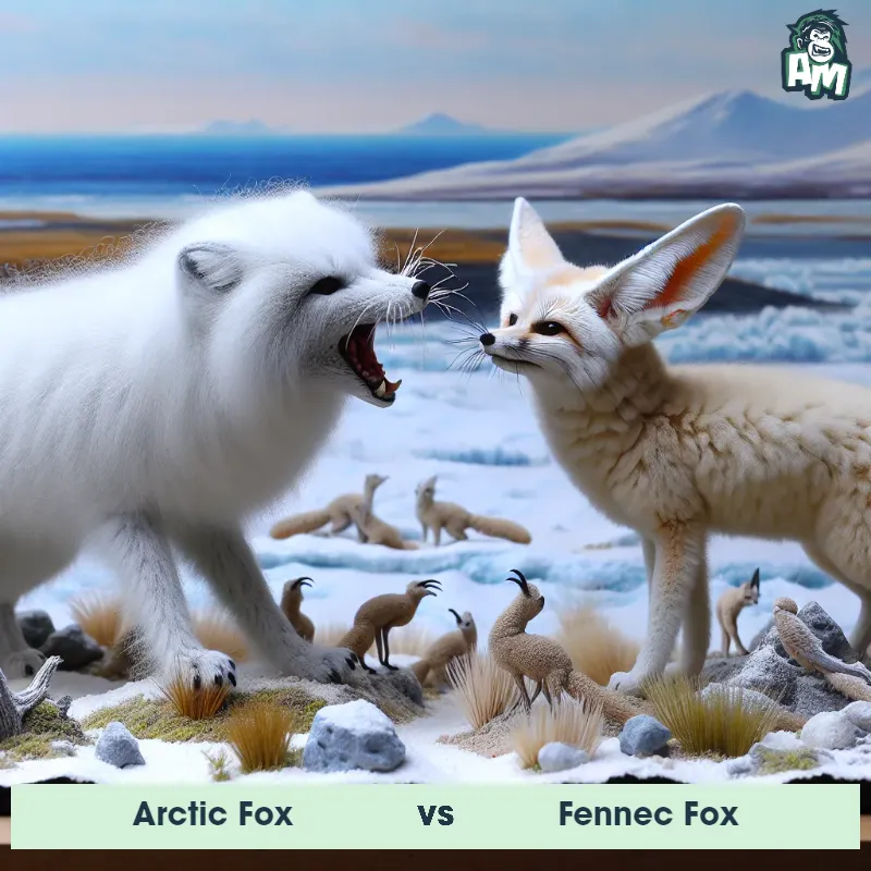 Arctic Fox vs Fennec Fox, Screaming, Arctic Fox On The Offense - Animal Matchup