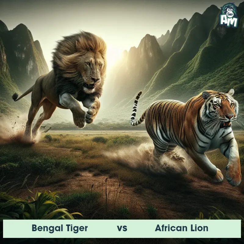Bengal Tiger vs African Lion, Chase, African Lion On The Offense - Animal Matchup