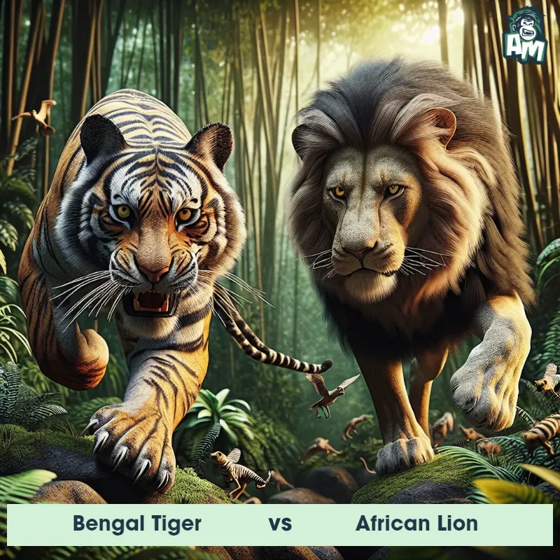 Bengal Tiger vs African Lion, Chase, Bengal Tiger On The Offense - Animal Matchup