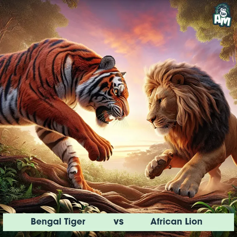 Bengal Tiger vs African Lion, Fight, Bengal Tiger On The Offense - Animal Matchup