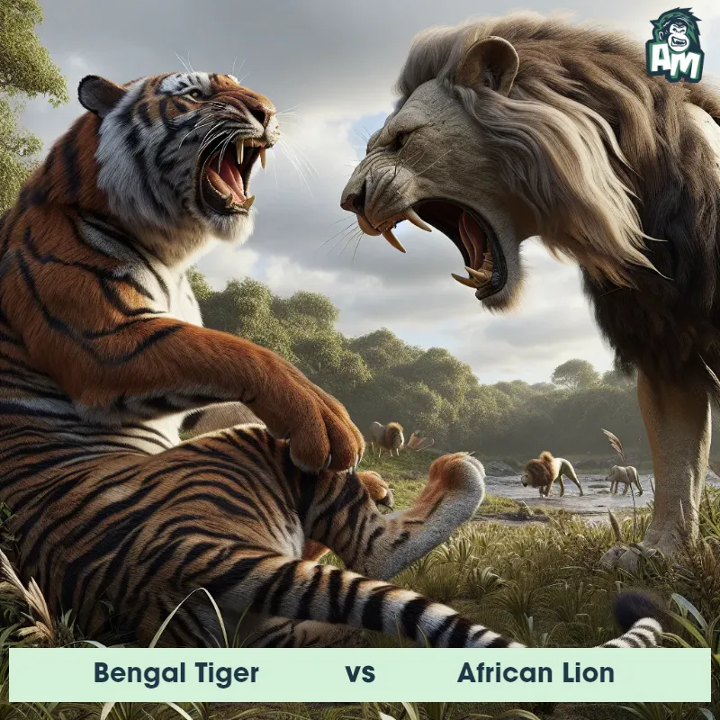 Bengal Tiger vs African Lion, Screaming, Bengal Tiger On The Offense - Animal Matchup