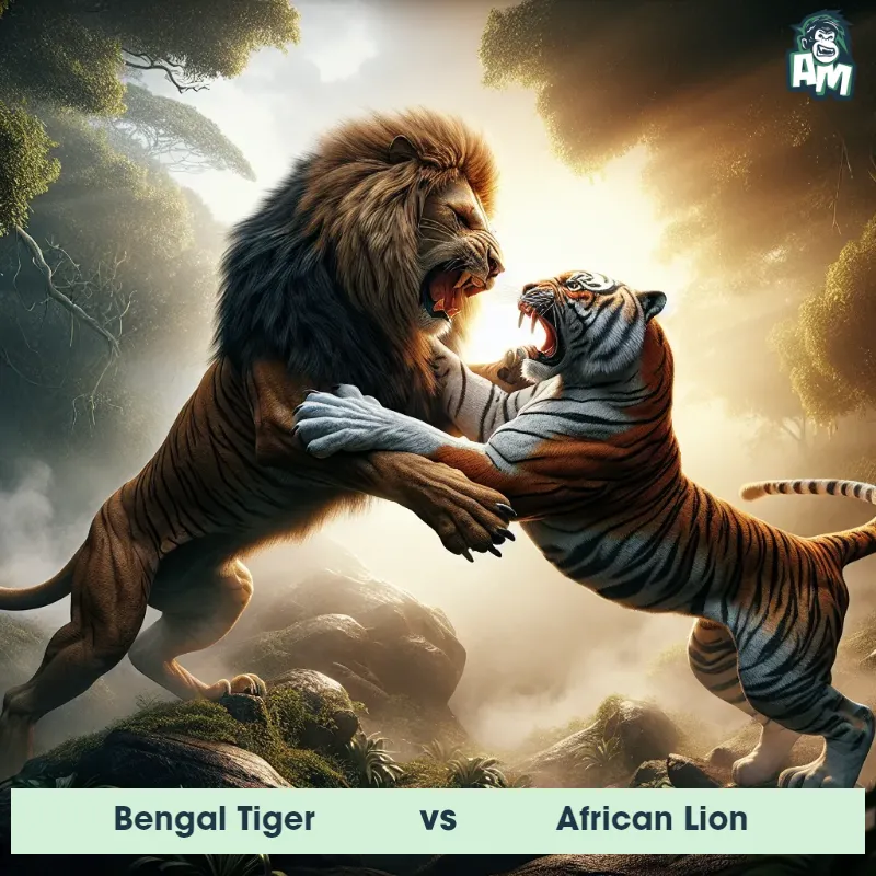 Bengal Tiger vs African Lion, Wrestling, African Lion On The Offense - Animal Matchup