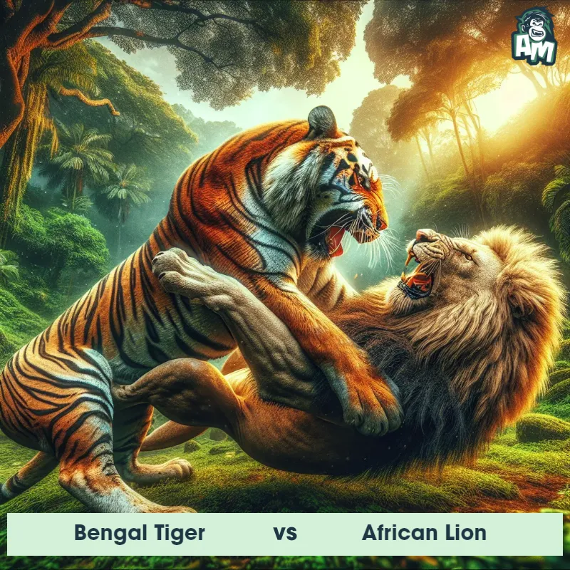 Bengal Tiger vs African Lion, Wrestling, Bengal Tiger On The Offense - Animal Matchup
