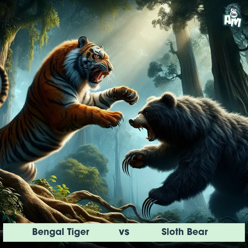 Bengal Tiger vs Sloth Bear, Battle, Bengal Tiger On The Offense - Animal Matchup