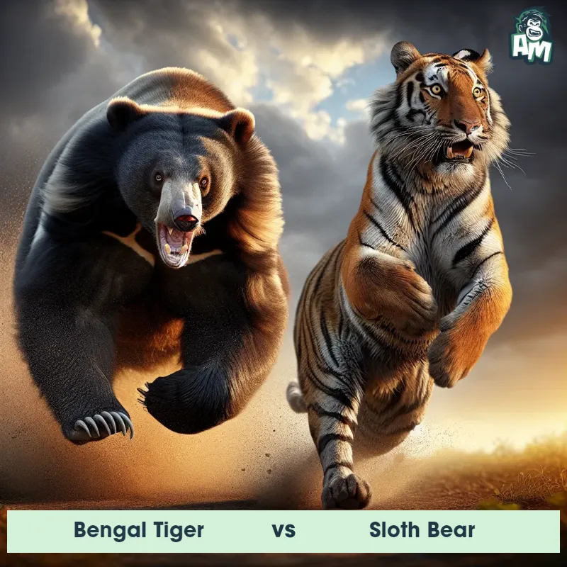 Bengal Tiger vs Sloth Bear, Chase, Sloth Bear On The Offense - Animal Matchup