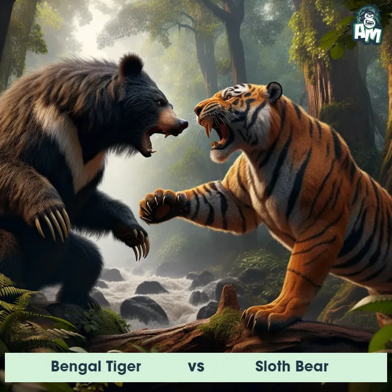Bengal Tiger vs Sloth Bear, Fight, Bengal Tiger On The Offense - Animal Matchup
