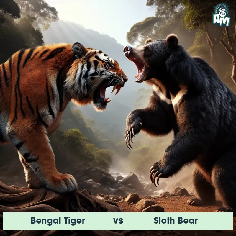 Bengal Tiger vs Sloth Bear, Screaming, Bengal Tiger On The Offense - Animal Matchup
