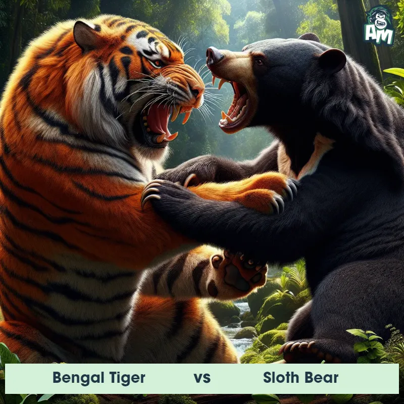 Bengal Tiger vs Sloth Bear, Wrestling, Bengal Tiger On The Offense - Animal Matchup