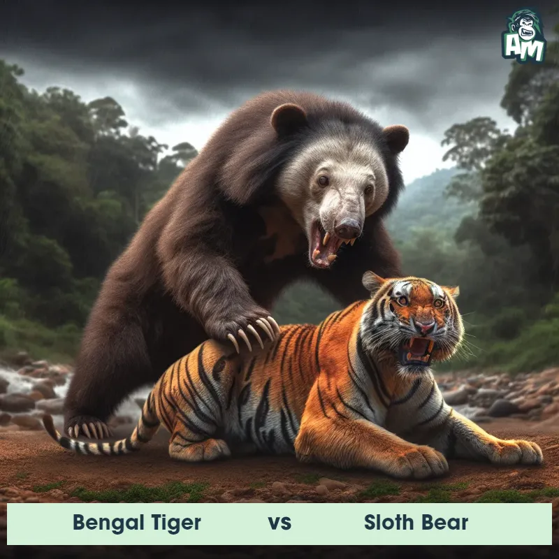 Bengal Tiger vs Sloth Bear, Wrestling, Sloth Bear On The Offense - Animal Matchup