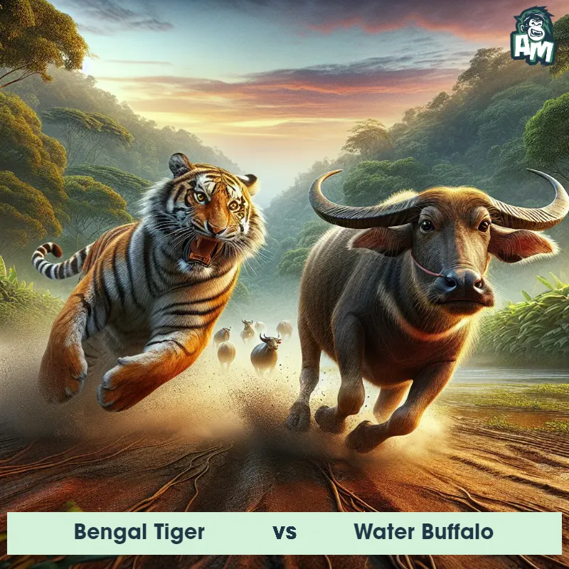Bengal Tiger vs Water Buffalo, Chase, Bengal Tiger On The Offense - Animal Matchup