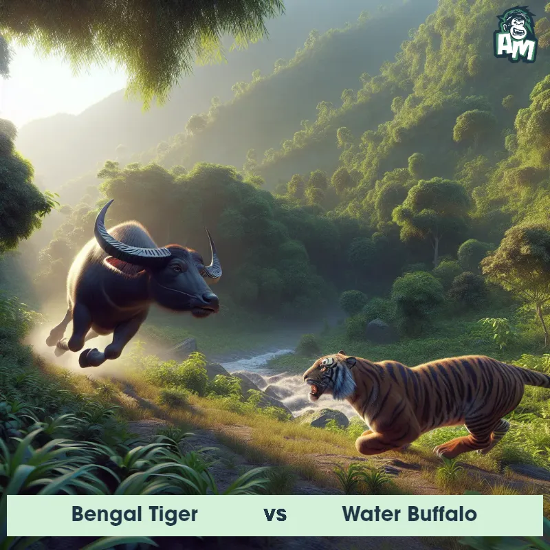 Bengal Tiger vs Water Buffalo, Chase, Water Buffalo On The Offense - Animal Matchup