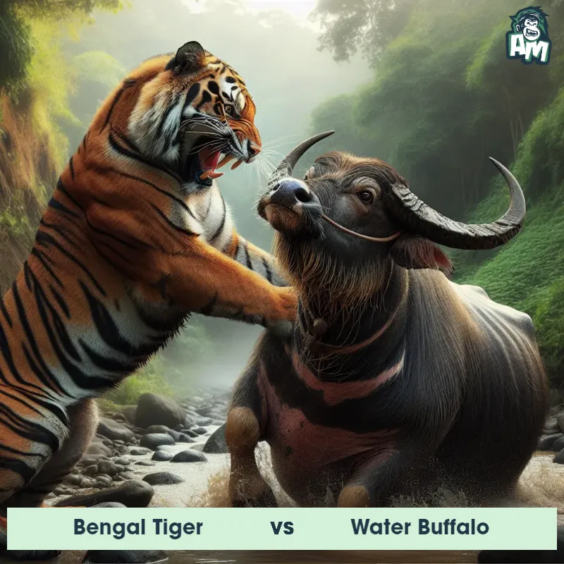 Bengal Tiger vs Water Buffalo, Fight, Bengal Tiger On The Offense - Animal Matchup