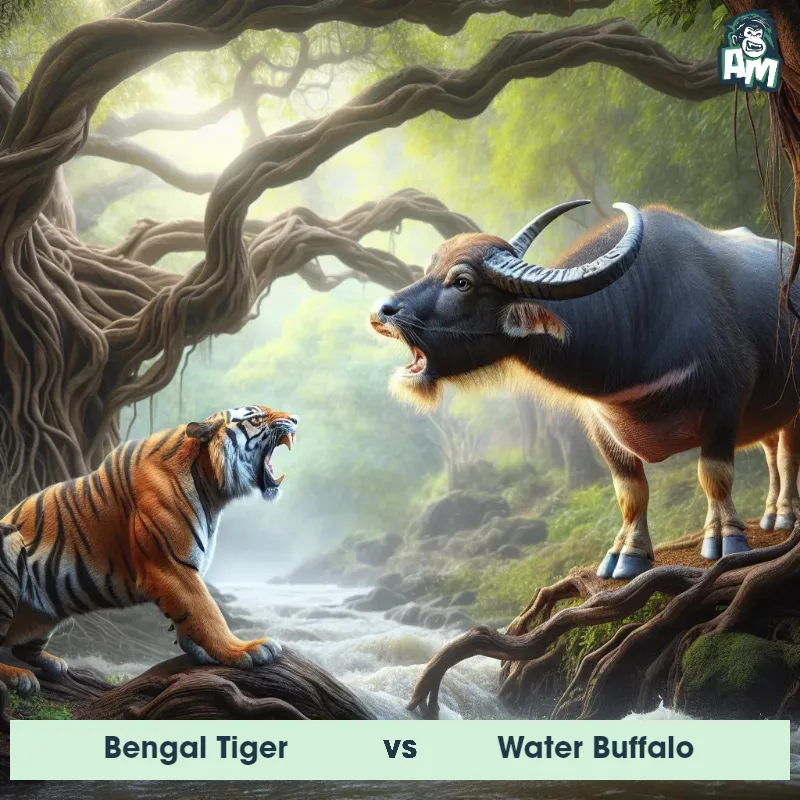 Bengal Tiger vs Water Buffalo, Screaming, Bengal Tiger On The Offense - Animal Matchup