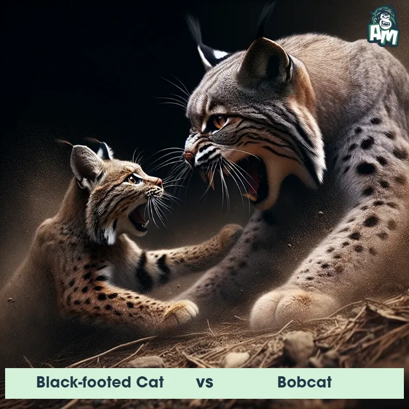 Black-footed Cat vs Bobcat, Battle, Black-footed Cat On The Offense - Animal Matchup