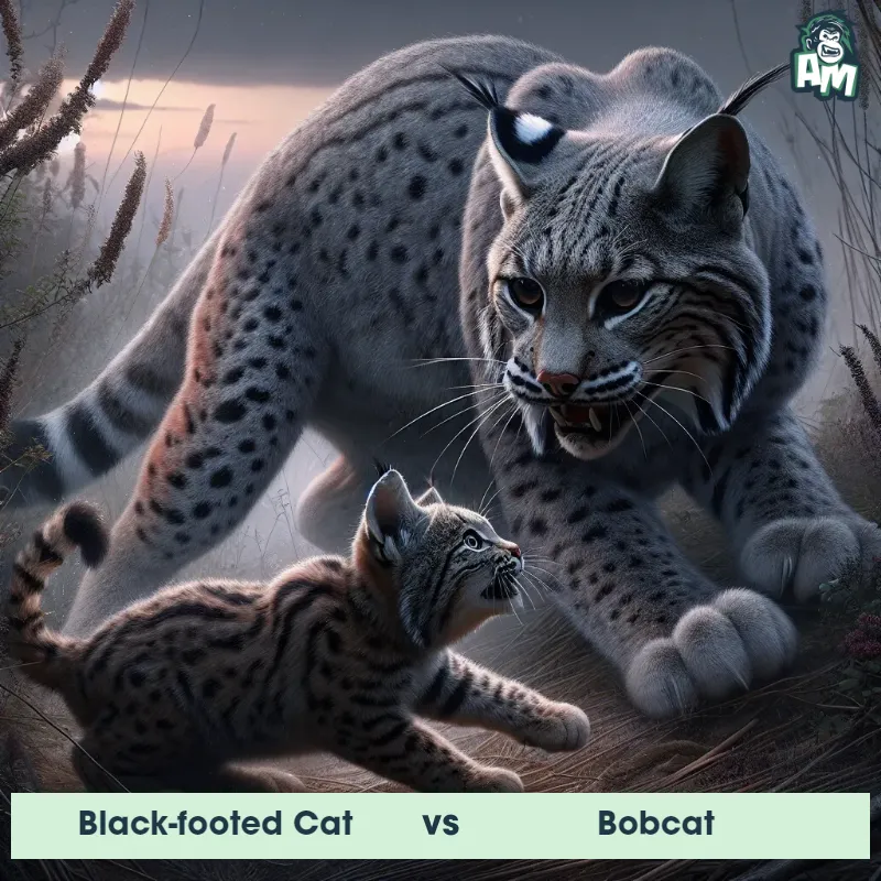 Black-footed Cat vs Bobcat, Battle, Bobcat On The Offense - Animal Matchup