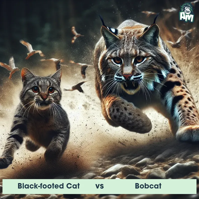 Black-footed Cat vs Bobcat, Chase, Bobcat On The Offense - Animal Matchup