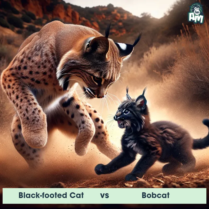Black-footed Cat vs Bobcat, Fight, Black-footed Cat On The Offense - Animal Matchup