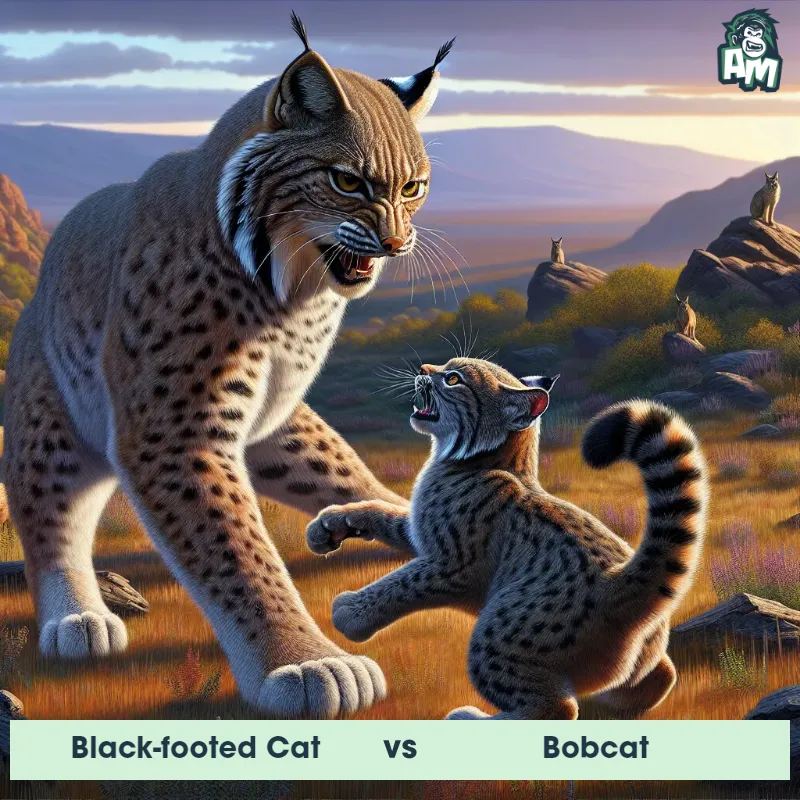 Black-footed Cat vs Bobcat, Fight, Bobcat On The Offense - Animal Matchup