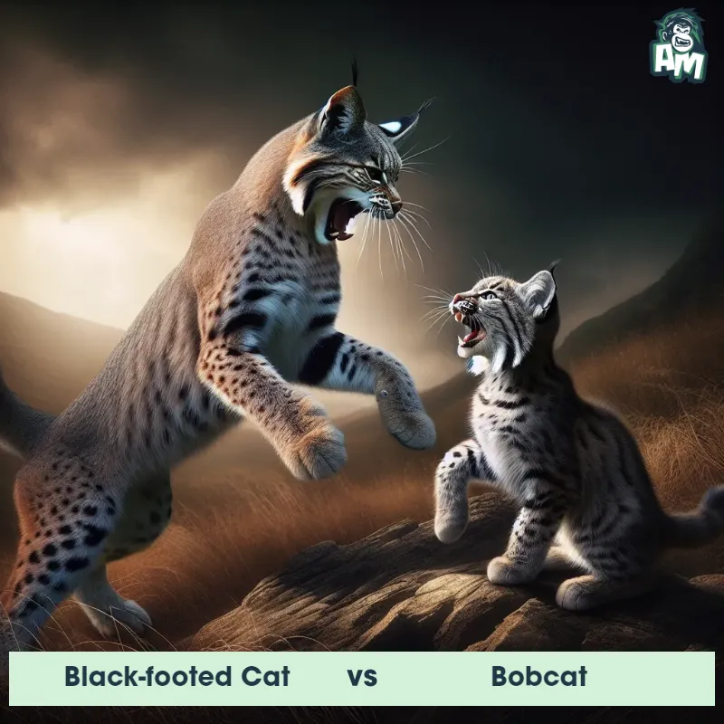 Black-footed Cat vs Bobcat, Screaming, Black-footed Cat On The Offense - Animal Matchup