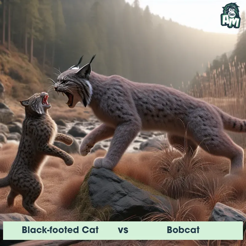 Black-footed Cat vs Bobcat, Screaming, Bobcat On The Offense - Animal Matchup