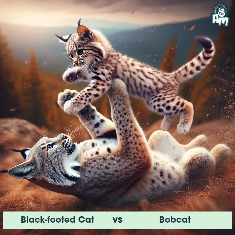 Black-footed Cat vs Bobcat, Wrestling, Black-footed Cat On The Offense - Animal Matchup
