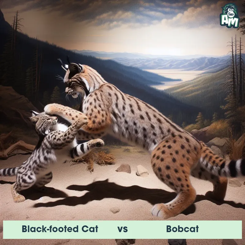 Black-footed Cat vs Bobcat, Wrestling, Bobcat On The Offense - Animal Matchup